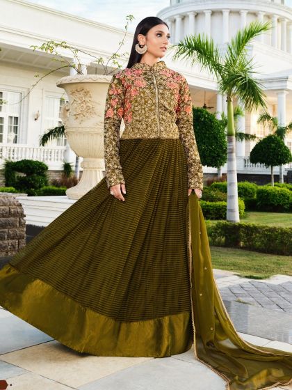 Green Jacketed Anarkali Salwar Suit In Net