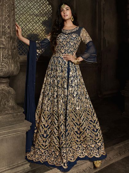 Sonal Chauhan Blue Zari Embroidered Anarkali Suit