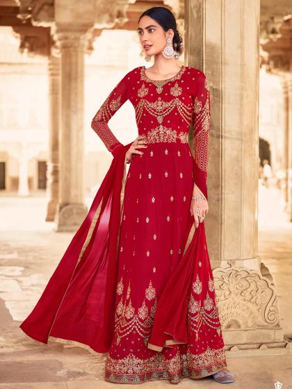 Red Thread Embroidered Anarkali Salwar Kameez
