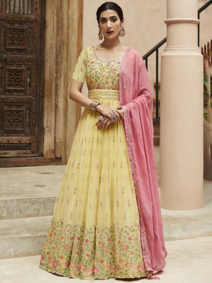 Yellow Embroidered Anarkali Salwar Kameez With Dupatta