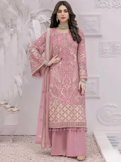 Pink Embroidered Pakistani Salwar Suit In Georgette