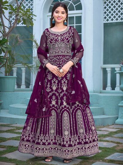 Purple Zari Embroidered Anarkali Salwar Kameez