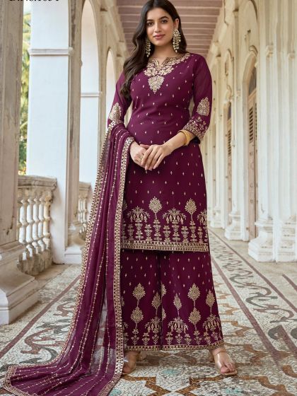 Purple Zari Embroidered Palazzo Salwar Kameez