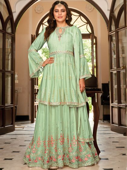 Green Festive Sharara Style Pakistani Suit Online USA