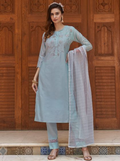 Blue Festive Pant Suit With Hand Work