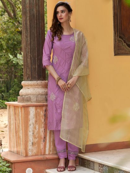 Purple Crepe Salwar Kameez With Dupatta