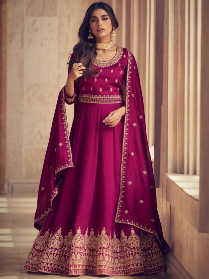 Pink Silk Festive Suit With Zari Embroidery