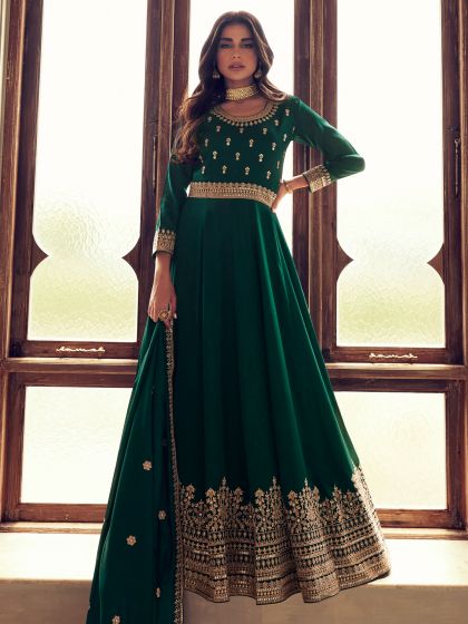Green Embroidered Anarkali Style Salwar Kameez