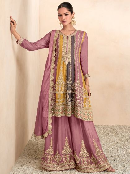 Multicolor Pakistani Sharara Salwar Suit With Dupatta