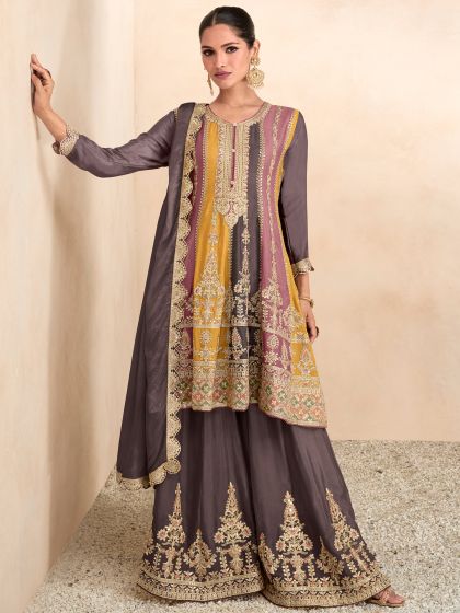 Multicolor Zari Embroidered Sharara Salwar Kameez