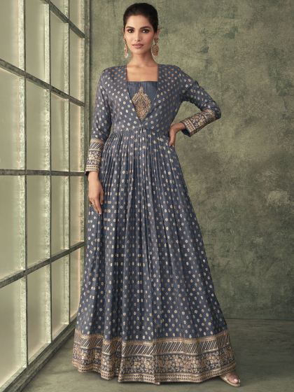 Blue Embroiderd Anarkali Style Salwar Kameez