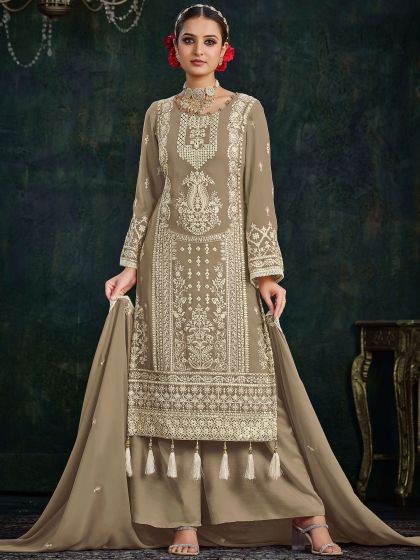 Grey Palazzo Suit With Gota Patti Work