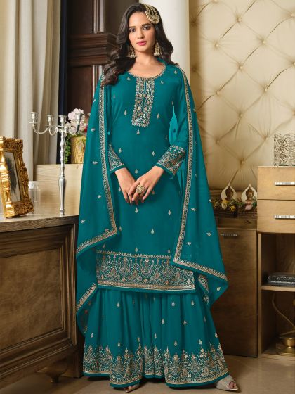 Blue Sharara Style Suit Set 