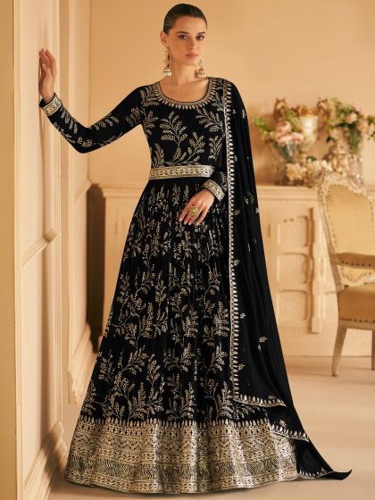 Black Embriodered Salwar Kameez in Georgette