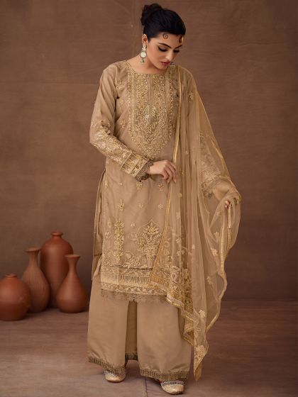 Beige Sequins Embellished Palazzo Salwar Kameez
