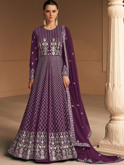 Purple Designer Salwar Kameez With Dupatta