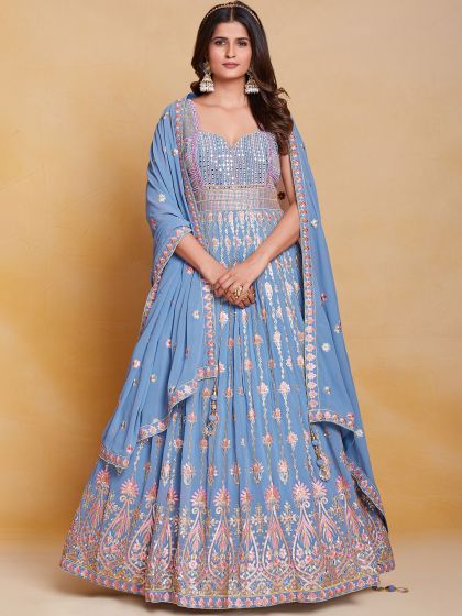 Blue Mirror Embroidered Anarkali Salwar Kameez