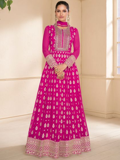 Pink Embroidered Floor Length Anarkali Suit Set