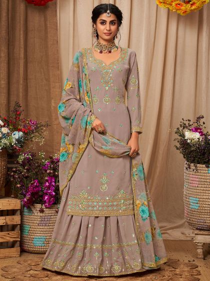 Grey Pakistani Salwar Kameez With Dupatta