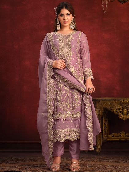 Purple Zari Embroidered Salwar Kameez With Dupatta