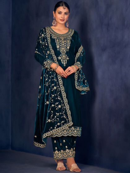 Green Zari Embellished Palazzo Suit