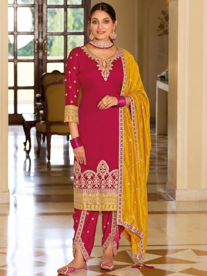 Pink Patiala Styled Salwar Suit With Dupatta
