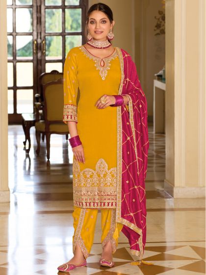 Yellow Punjabi Suit With Patiala Bottom