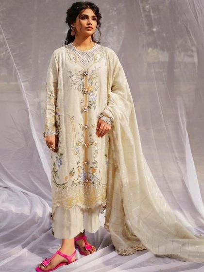 Off White Pakistani Palazzo Suit In Cotton