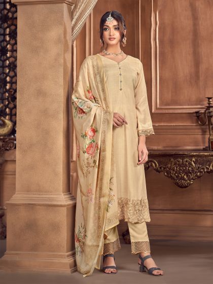 Beige Sequin Work Pant Style Casual Salwar Kameez Online USA