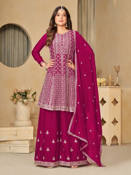 Magenta Zari Embroidered Sharara Style Suit Set