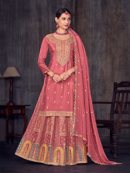 Pink Zari Embroidered Salwar Kameez In Silk