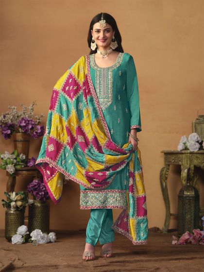 Green Zari Embellished Salwar Suit In Pant Style