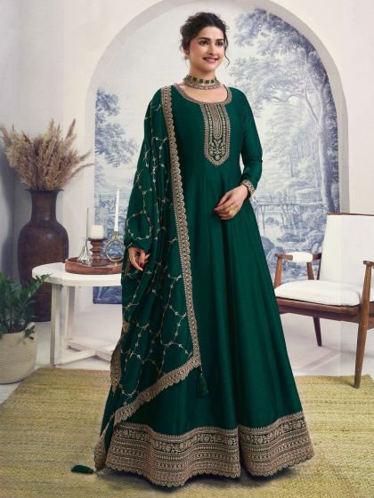 Rama Green Wedding Salwar Kameez In Silk With Anarkali Style