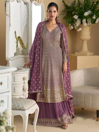 Purple Stone Embellished Salwar Suit With Long Kameez