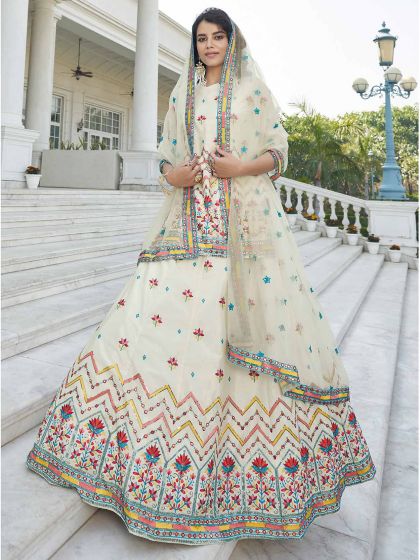 White Embroidered Kurti Style Lehenga Choli With Dupatta