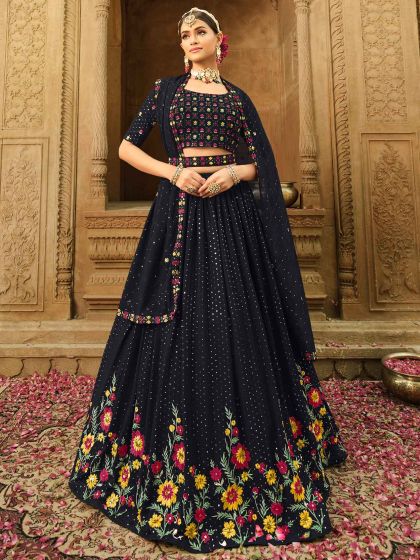 Black Embroidered Lehenga Choli In Georgette