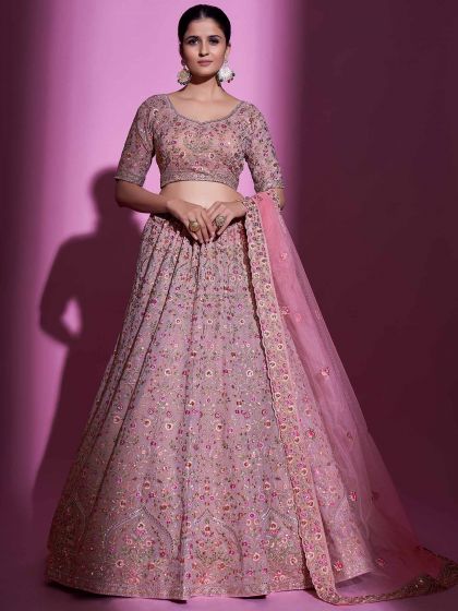 Pink Designer Embroidered Lehenga Choli In Georgette