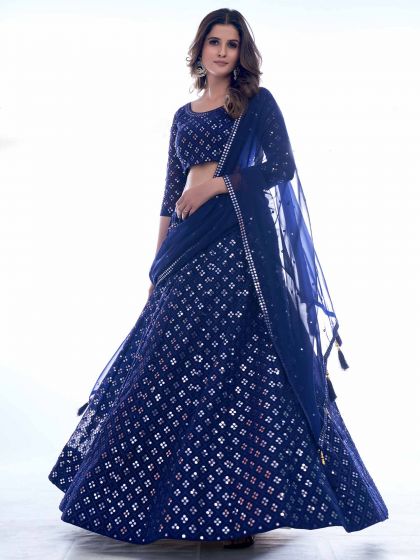 Blue Sequined Lehenga Choli In Georgette