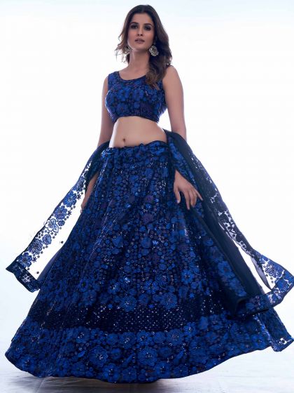 Blue Georgette Lehenga Choli With Sequins Embroidery