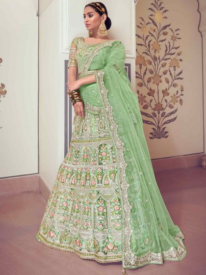 Green Designer Lehenga Choli With Stone Work