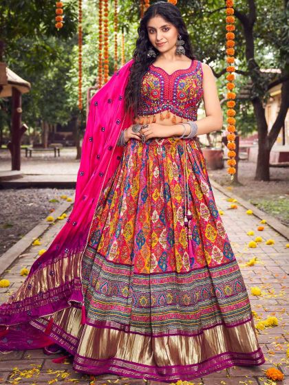 Multicolor Silk Lehenga Choli With Prints