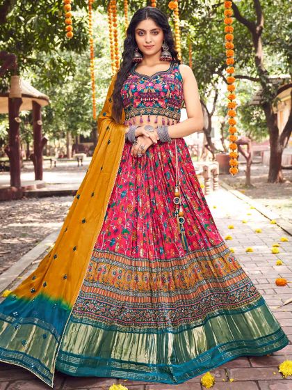 Pink Floral Lehenga Choli In Art Silk