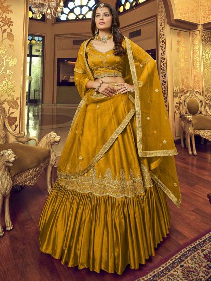 Yellow Embroidered Bridesmaid Lehenga Choli