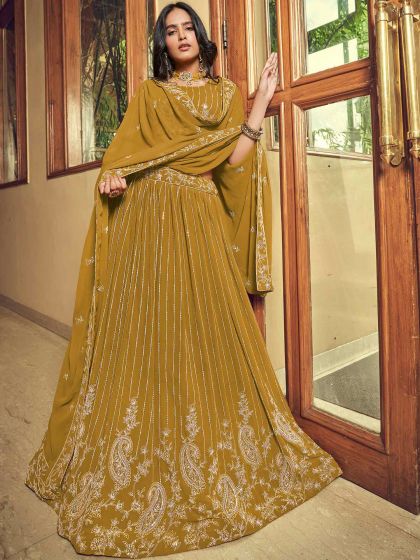 Yellow Embroidered Georgette Lehenga Choli With Dupatta