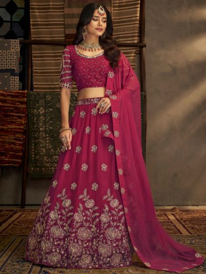 Pink Sequins Embroidered Lehenga Choli