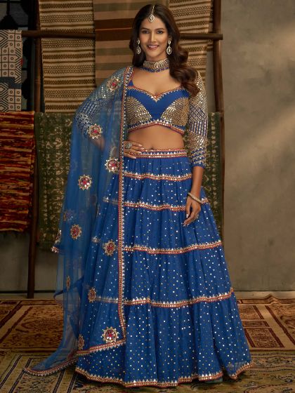 Blue Sequined Bridesmaid Lehenga Choli In Georgette