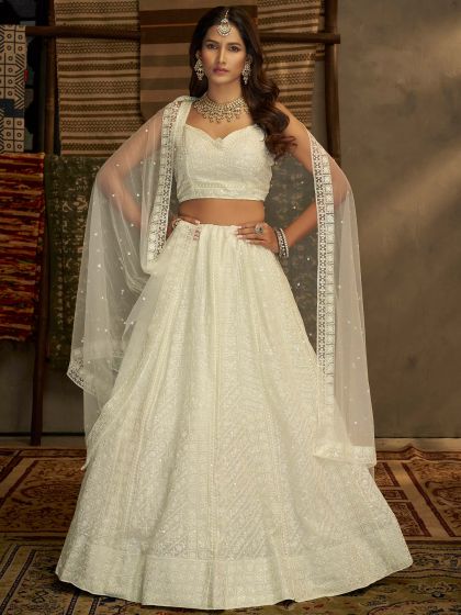 White Sequined Bridesmaid Lehenga Choli