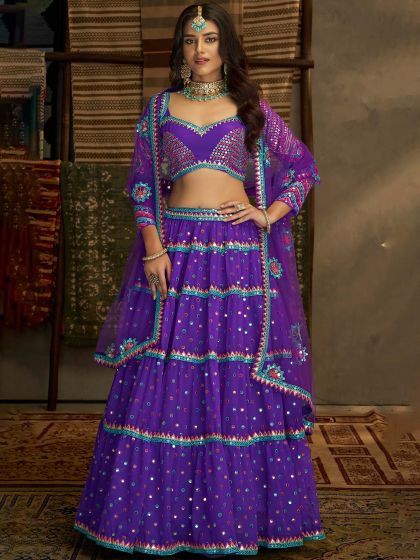 Purple Sequined Bridesmaid Lehenga Choli In Georgette