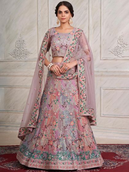 Purple Bridesmaid Lehenga Choli With Sequins Work