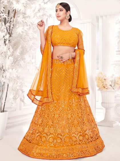 Yellow Lehenga Choli With Sequins Embroidery